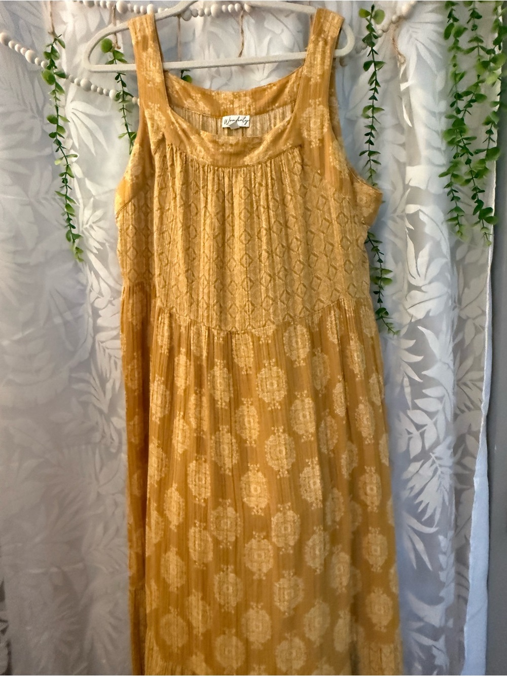 Wonderly Mustard Floral-Print Smocked Midi Dress XXL Sundress - Picture 3 of 5